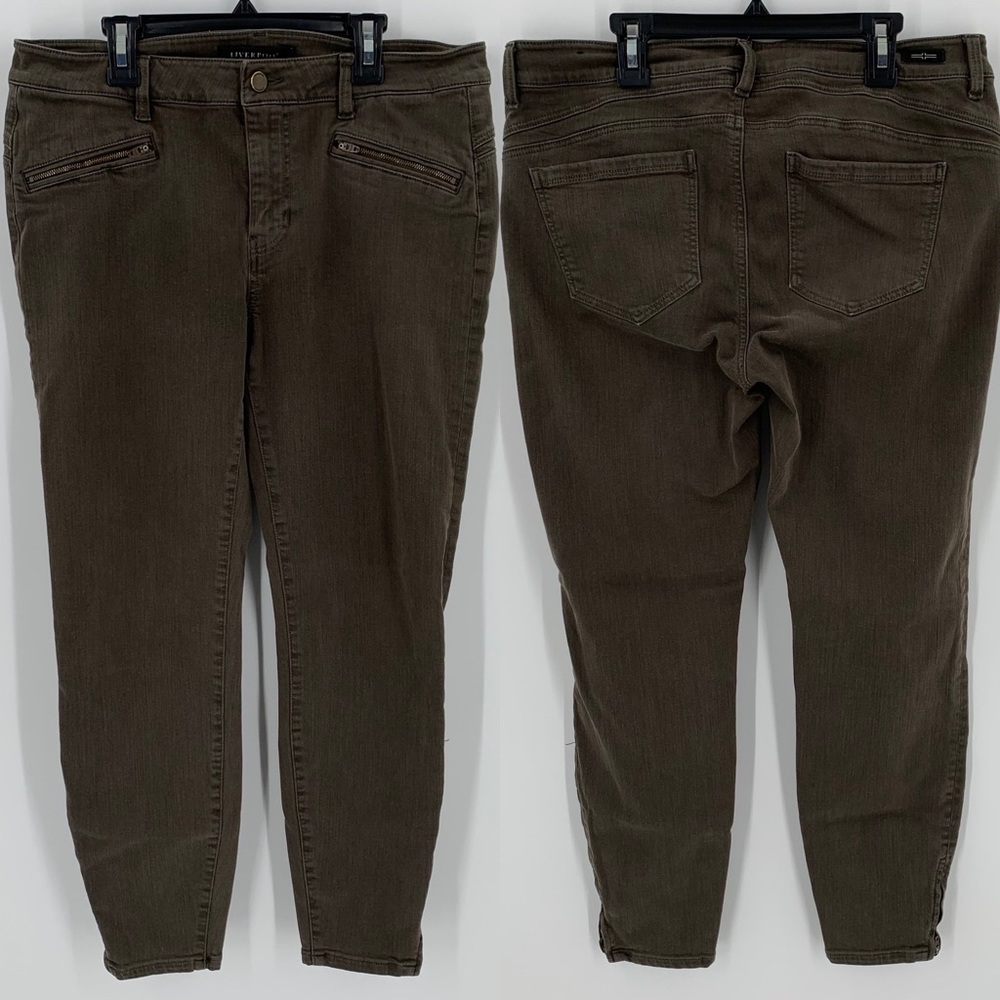 Liverpool Zipper Ankle Skinny Olive Stretch Jeans Size 12